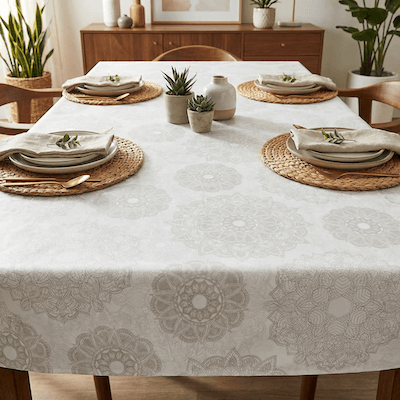 Comprar Mantel de Hule MANDALAS BLANCO PVC Protegido