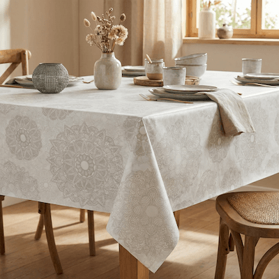 Comprar Mantel de Hule MANDALAS BLANCO PVC Protegido