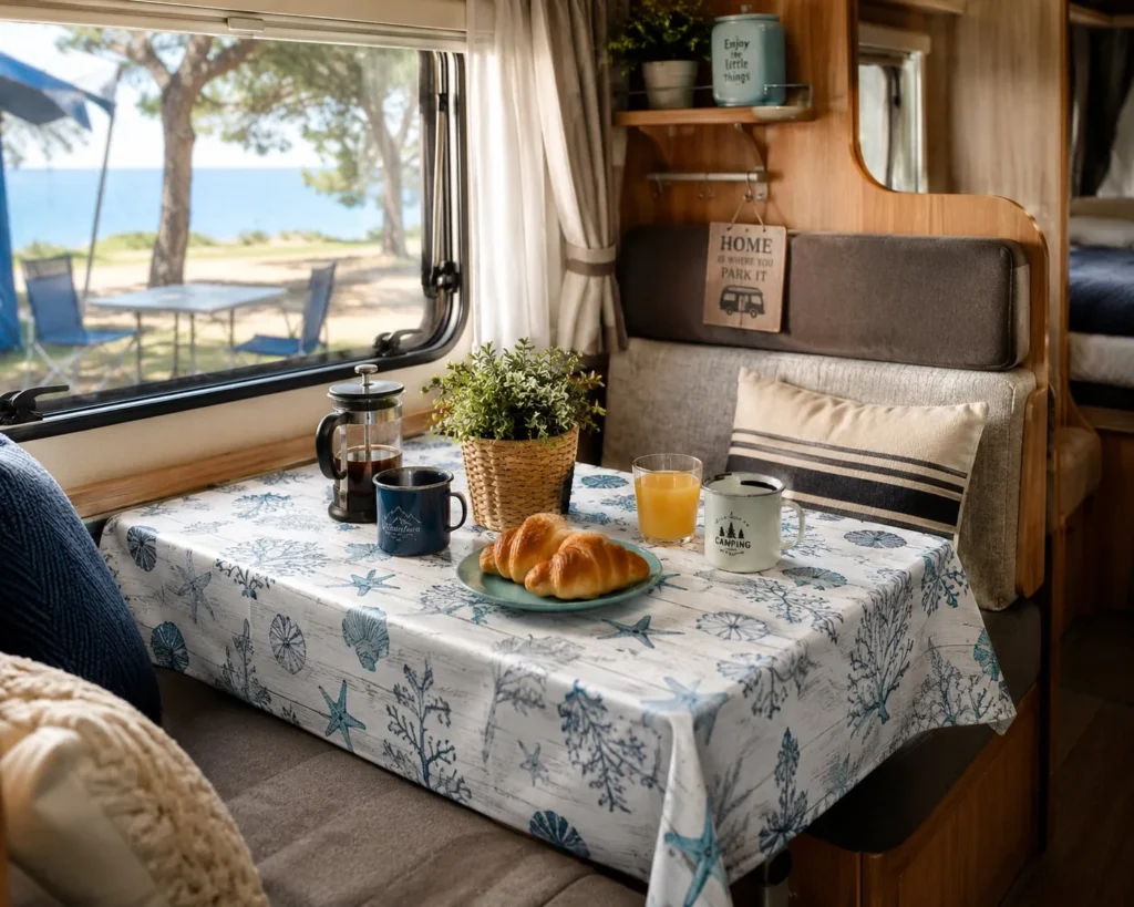 Viste tu mesa del rincón para el desayuno con tu hule con medidas especiales