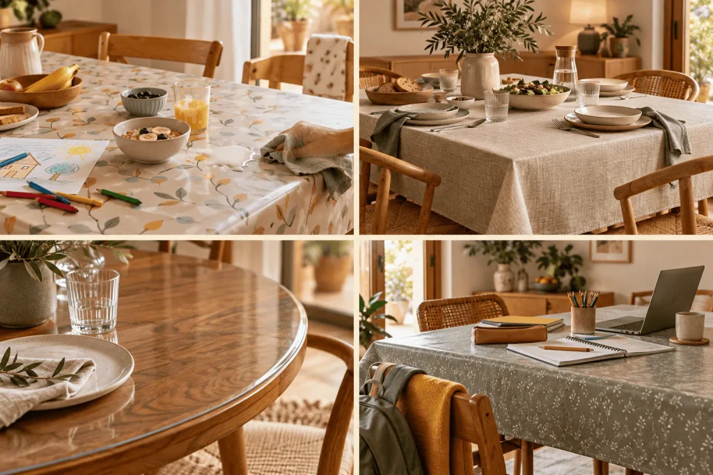 Para tomar una decisión acertada sobre qué mantel o hule usar para nuestra mesa, debemos saber antes qué uso vamos a darle